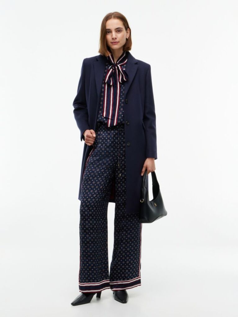 Blue Jacquard Scarf Print Relaxed Straight Trousers  Women