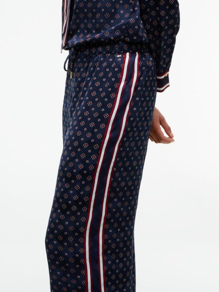 Blue Jacquard Scarf Print Relaxed Straight Trousers  Women