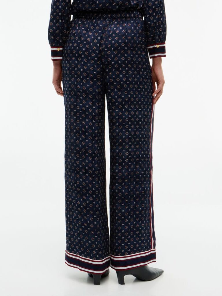 Blue Jacquard Scarf Print Relaxed Straight Trousers  Women