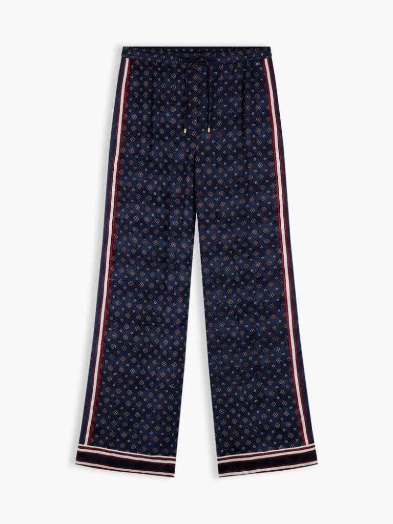 Blue Jacquard Scarf Print Relaxed Straight Trousers  Women