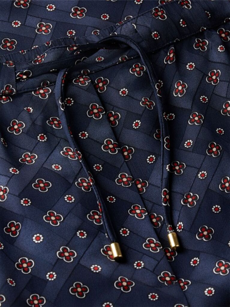 Blue Jacquard Scarf Print Relaxed Straight Trousers  Women