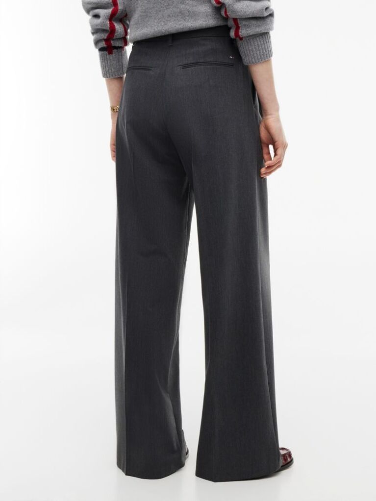Grey Pleated Twill Wide Leg Trousers  Women