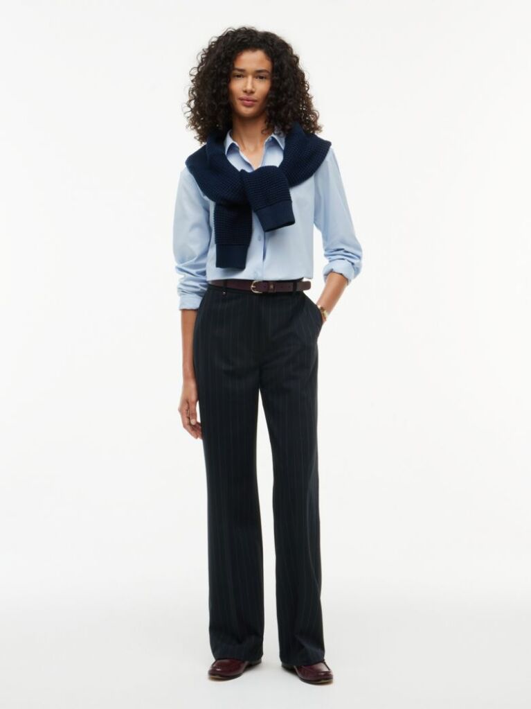 Blue Straight Leg Twill Trousers  Women