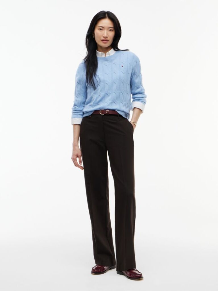 Brown Straight Leg Twill Trousers  Women