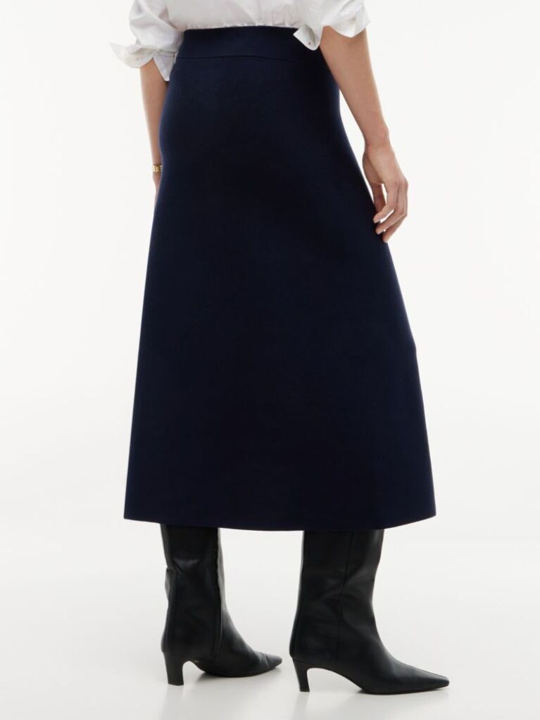 Blue Premium Knit Slim A-Line Midi Skirt  Women