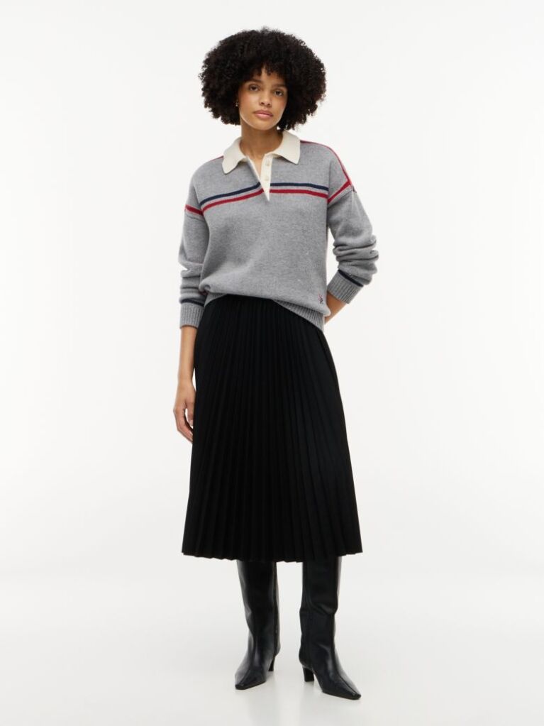 Black Pleated Twill Midi Skirt  Women