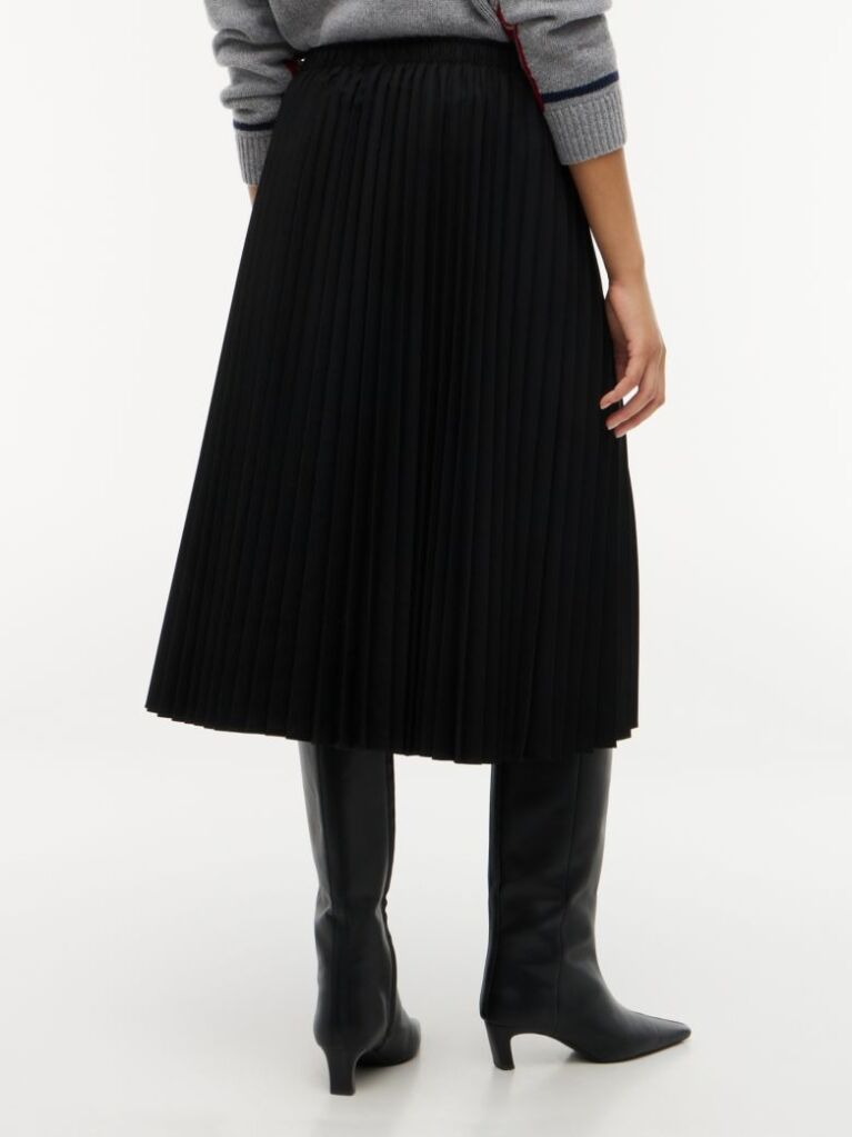 Black Pleated Twill Midi Skirt  Women
