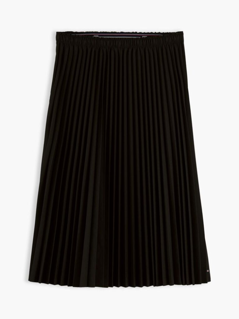 Black Pleated Twill Midi Skirt  Women