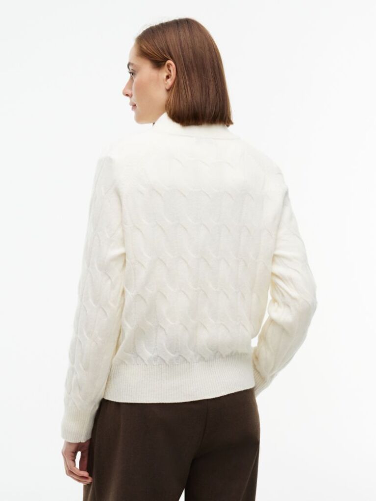 Beige Pure Wool Button Mock Neck Jumper  Women