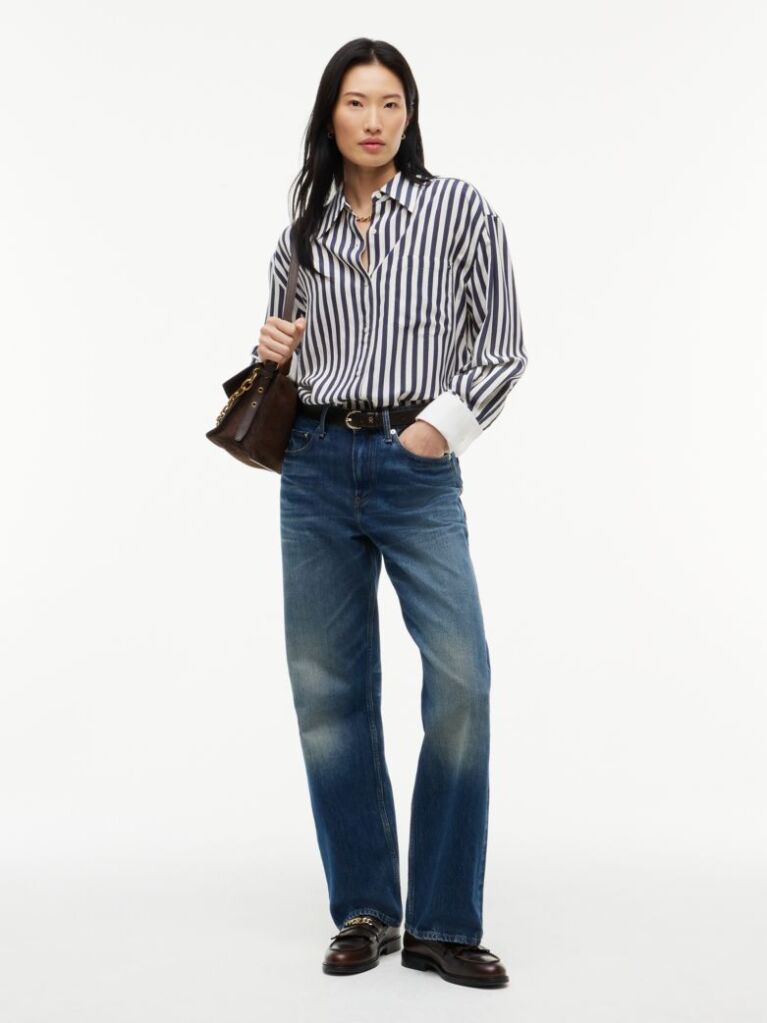 Multi Relaxed Fit Stripe Double Cuff Shirt  Women