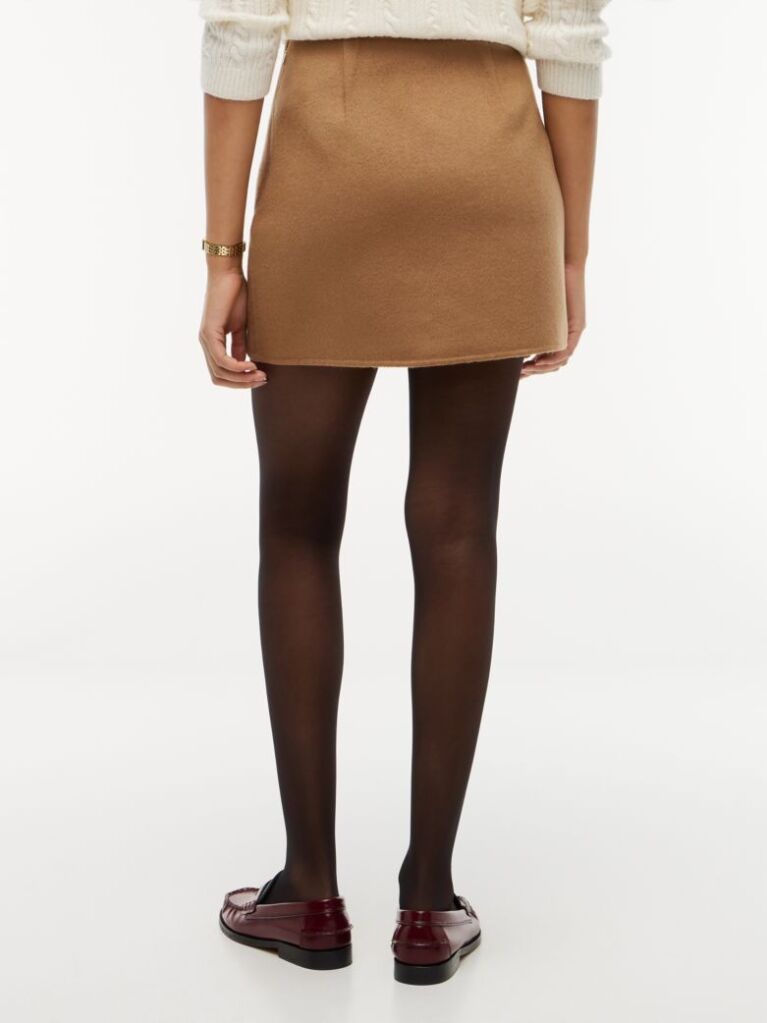 Brown Gold-Tone Button Wool Blend Mini Skirt  Women