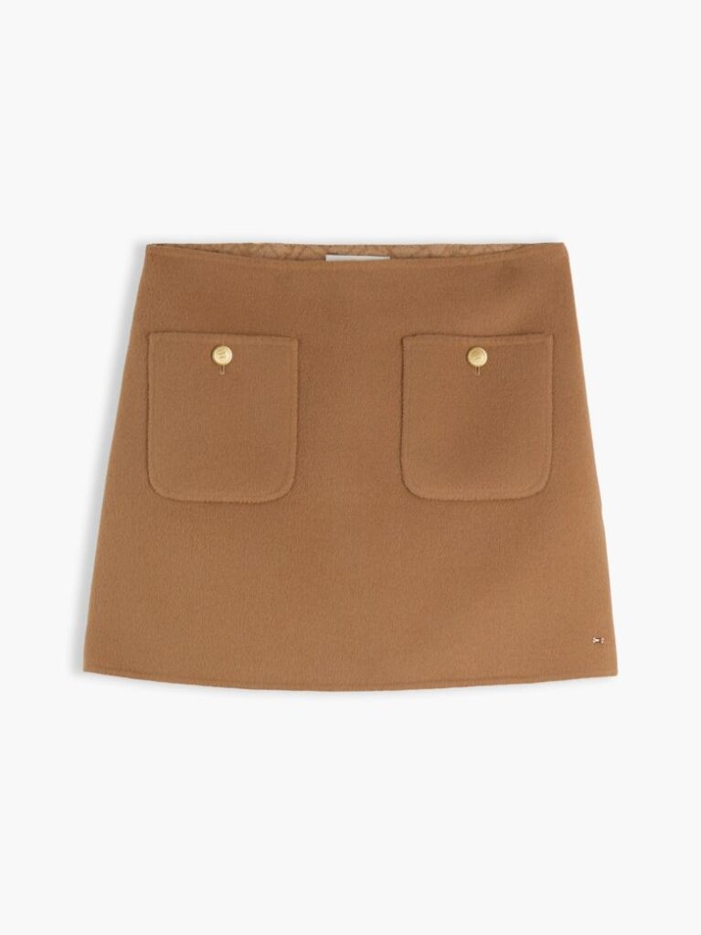 Brown Gold-Tone Button Wool Blend Mini Skirt  Women