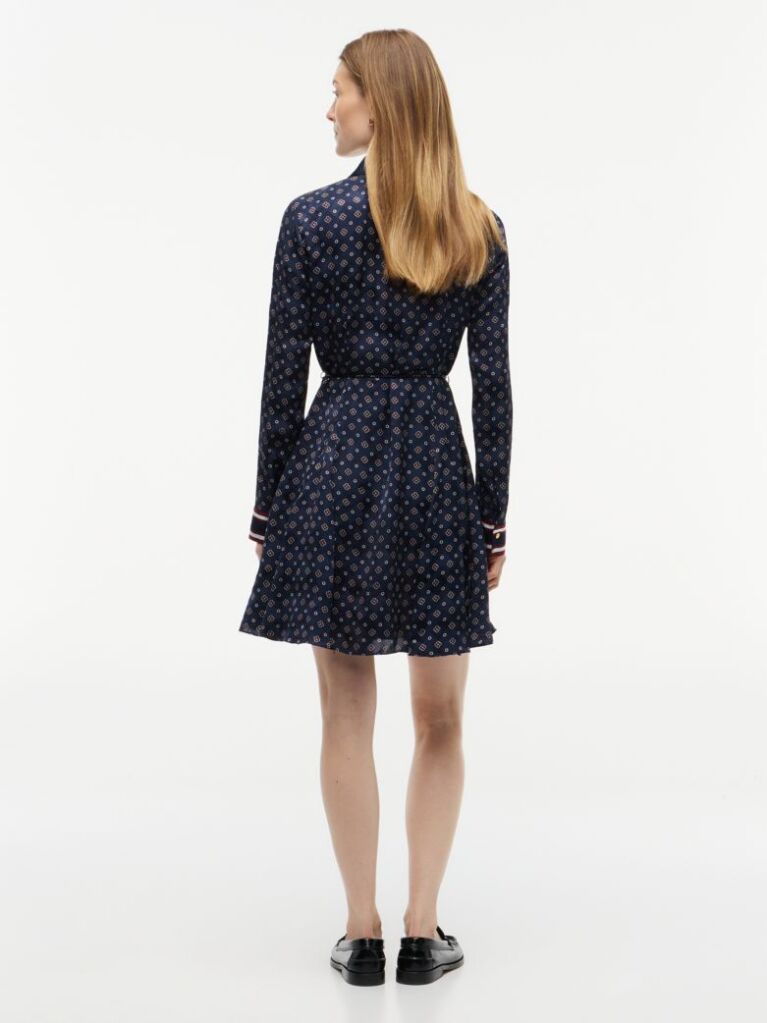 Blue Scarf Print Jacquard Mini Shirt Dress  Women
