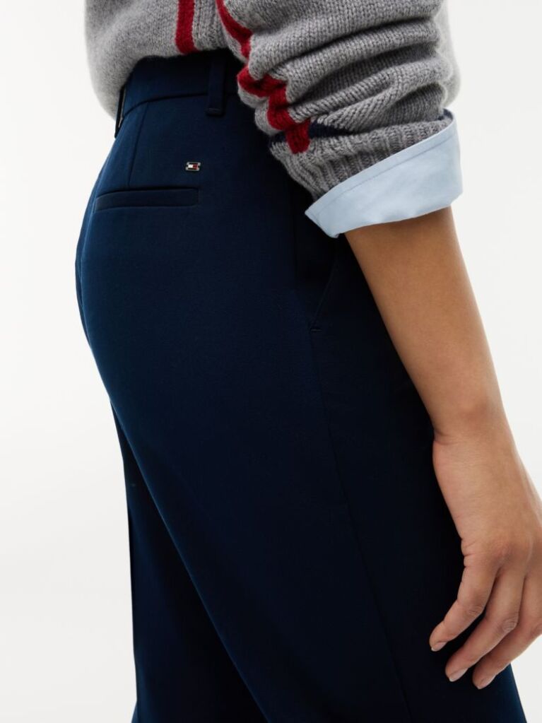 Blue Slim Straight Gabardine Trousers  Women
