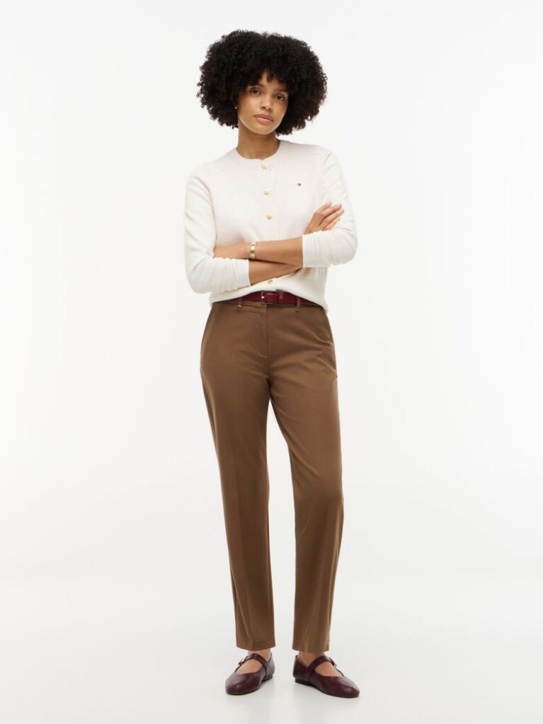 Brown Slim Straight Gabardine Trousers  Women