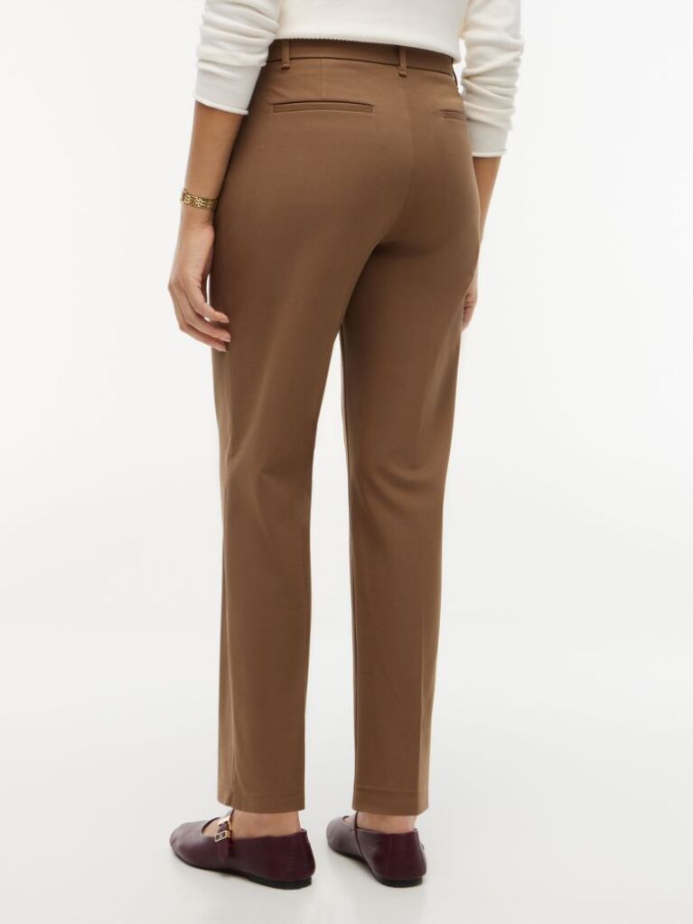 Brown Slim Straight Gabardine Trousers  Women
