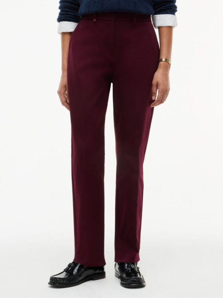 Red Slim Straight Gabardine Trousers  Women