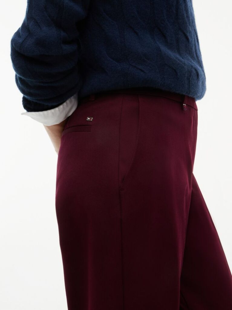 Red Slim Straight Gabardine Trousers  Women