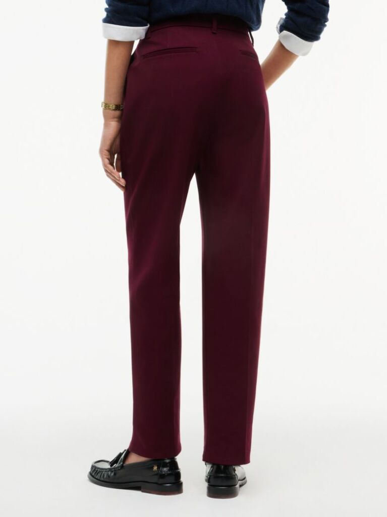 Red Slim Straight Gabardine Trousers  Women