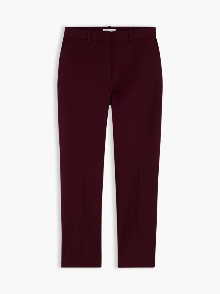 Red Slim Straight Gabardine Trousers  Women