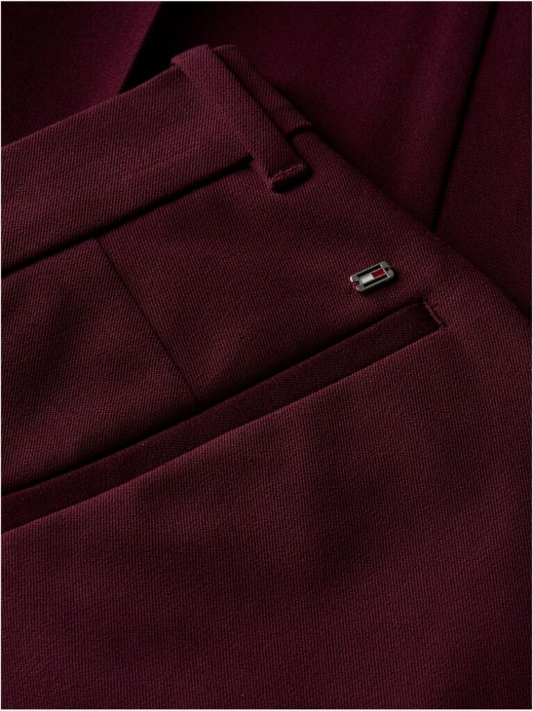 Red Slim Straight Gabardine Trousers  Women