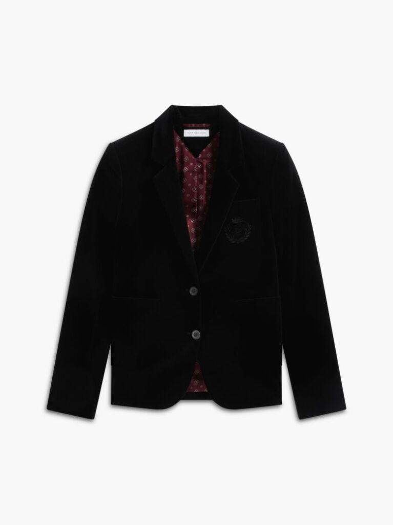 Μαύρο Βελουτέ Blazer Σε Κανονική Γραμμή Με Χρυσά Κουμπιά  Γυναίκες
