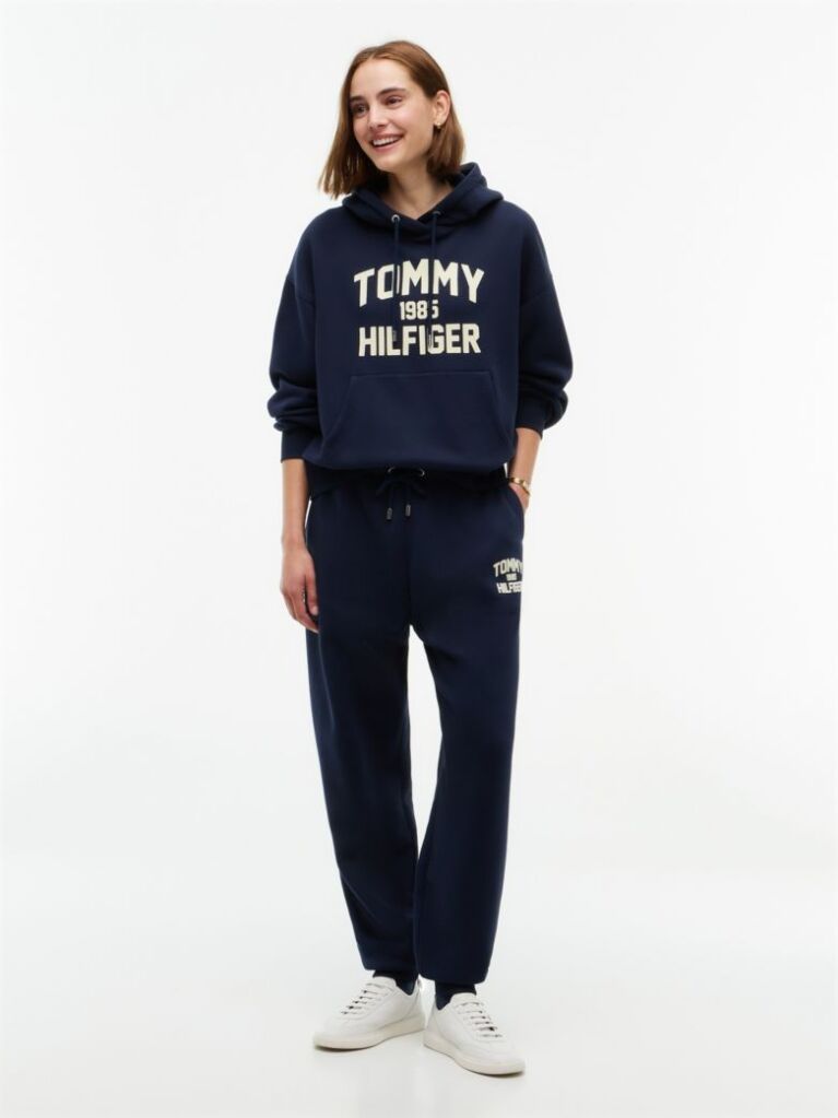 Μπλε Άνετο Fleece Hoody Με Varsity Λογότυπο  Γυναίκες