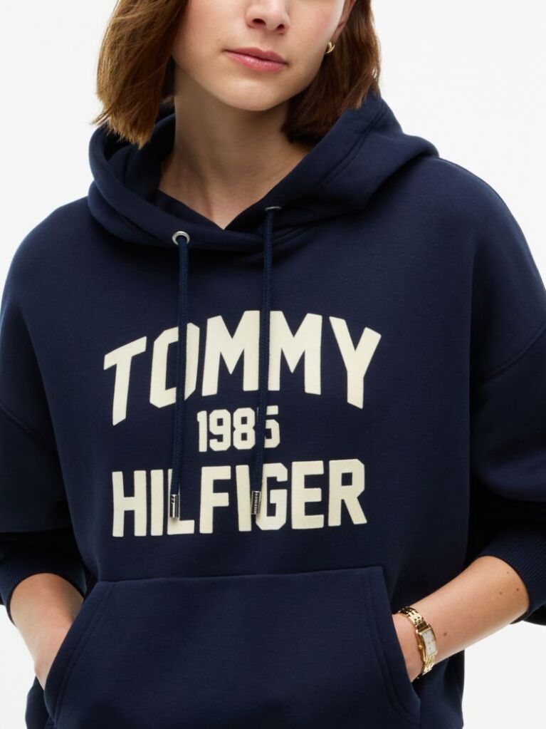 Μπλε Άνετο Fleece Hoody Με Varsity Λογότυπο  Γυναίκες