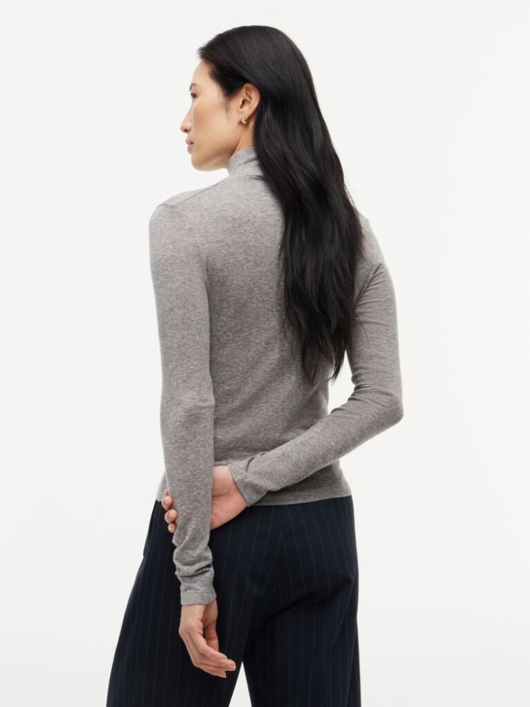 Grey Slim Mock Neck Long Sleeve Top  Women