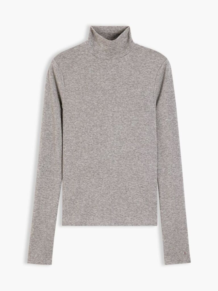 Grey Slim Mock Neck Long Sleeve Top  Women