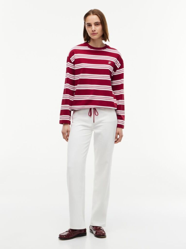 Multi Rugby Stripe Drawstring Long Sleeve T-Shirt  Women