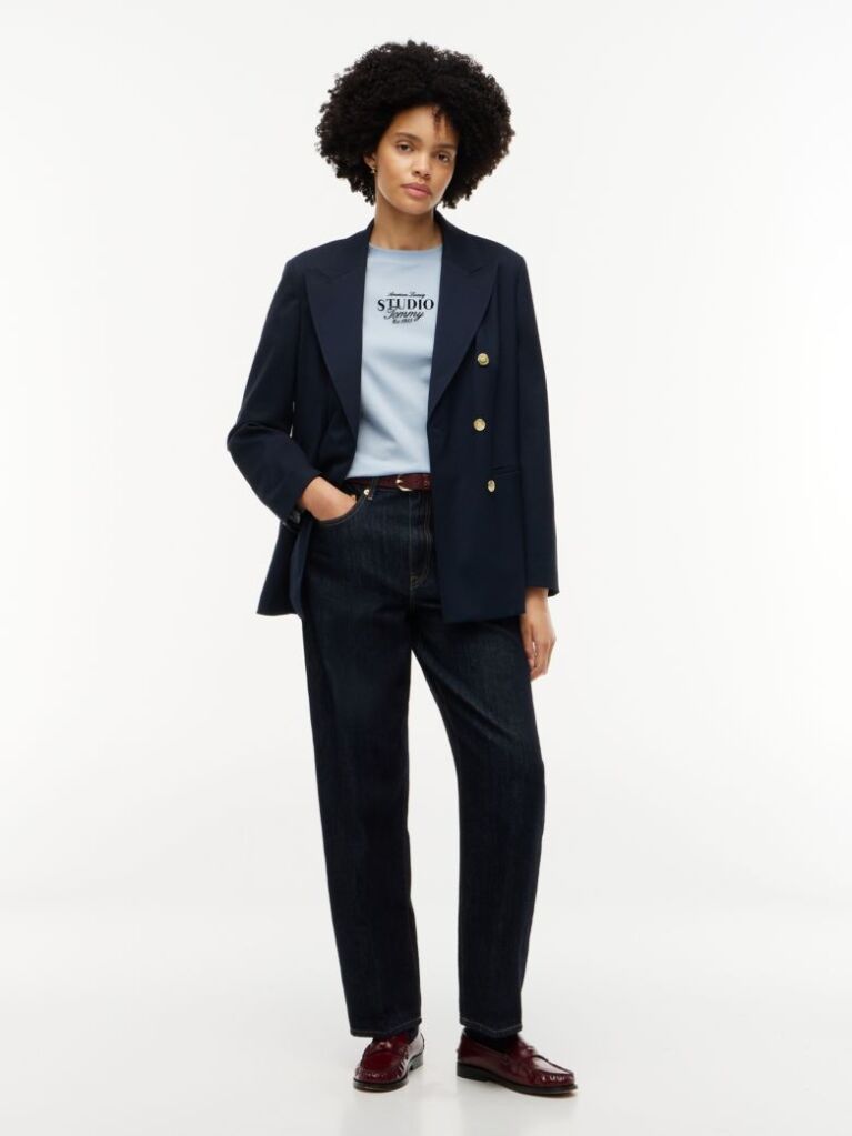 Blue Logo Interlock Knit Crew Neck T-Shirt  Women