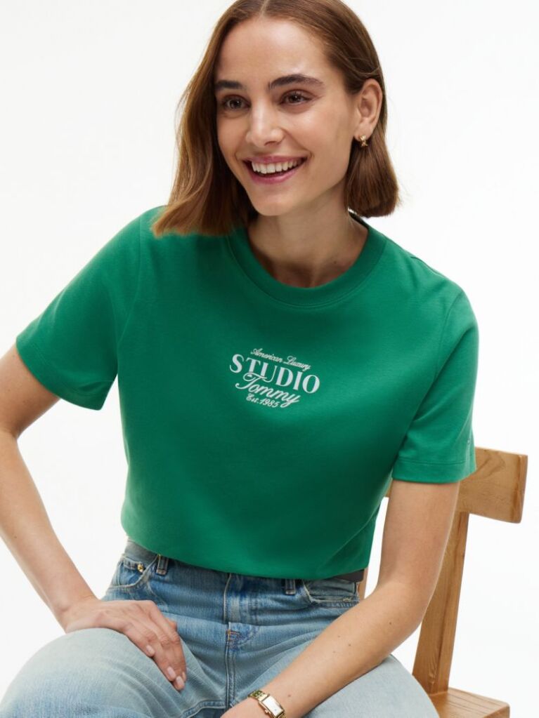 Green Logo Interlock Knit Crew Neck T-Shirt  Women