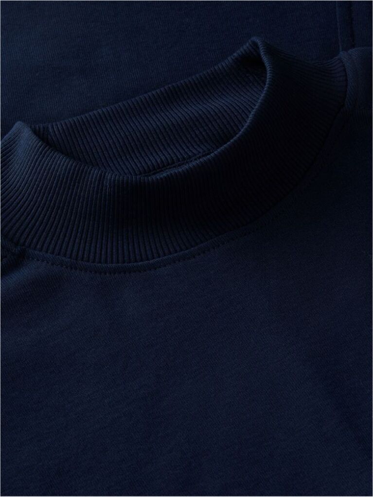 Blue Gold-Tone Button Mock Neck T-Shirt  Women