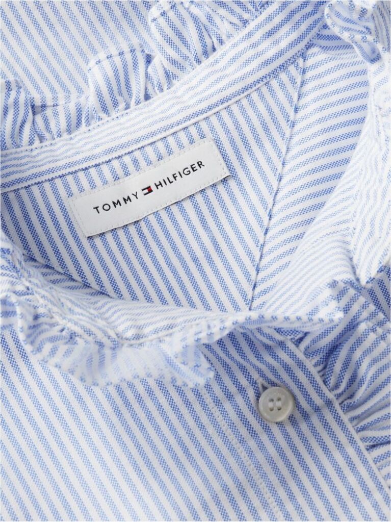 Blue Ruffle Collar Yarn Dyed Oxford Shirt  Women