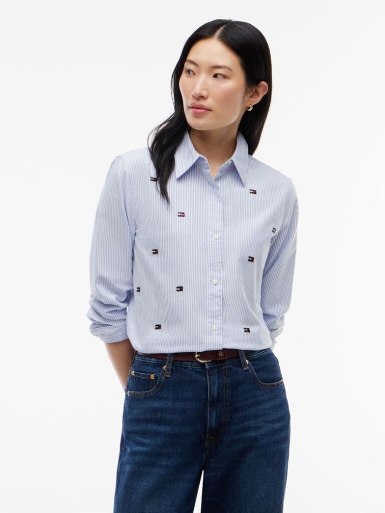 Blue Regular Fit Embellished Crest Oxford Shirt  Women