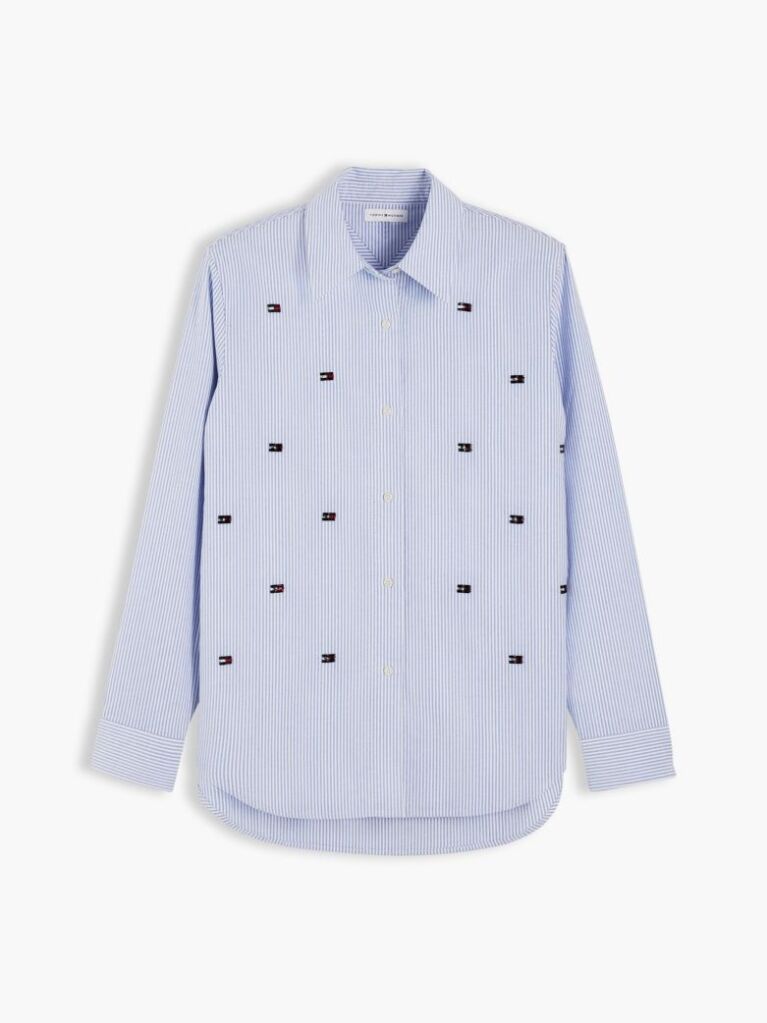 Blue Regular Fit Embellished Crest Oxford Shirt  Women