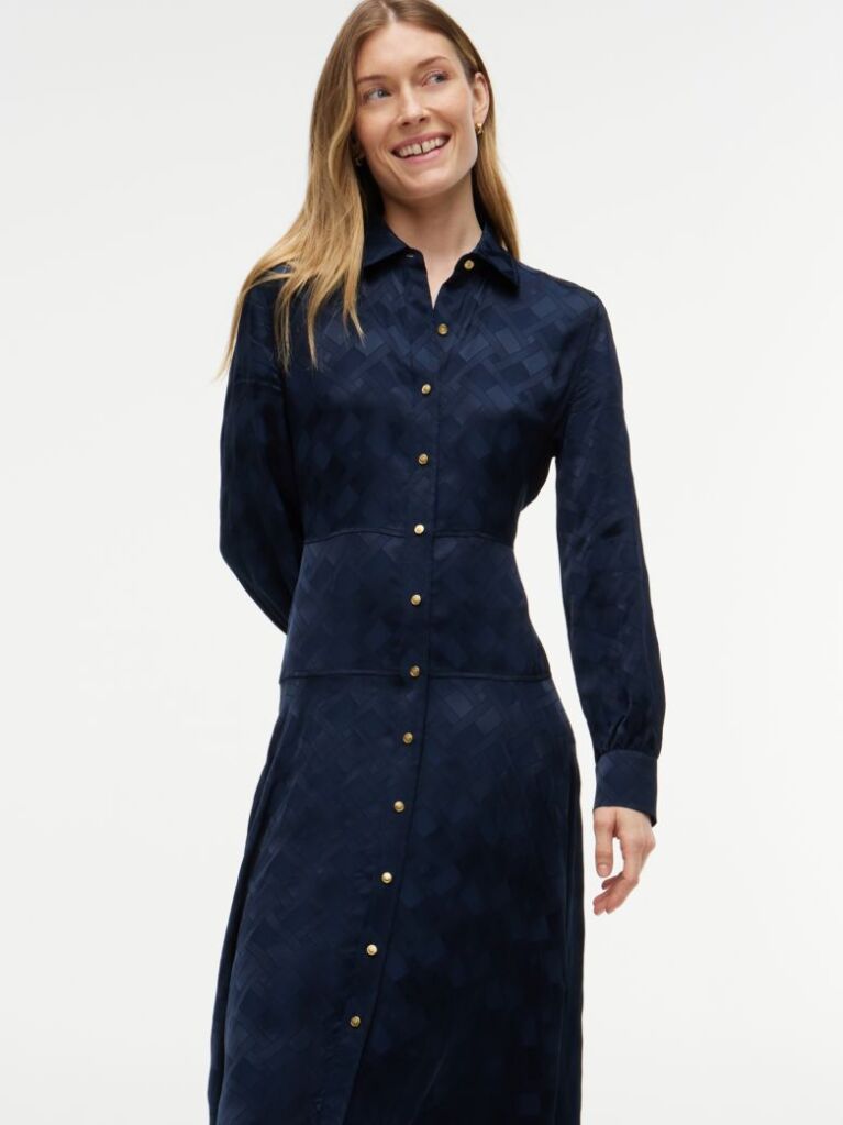 Blue Jacquard Midi Shirt Dress  Women