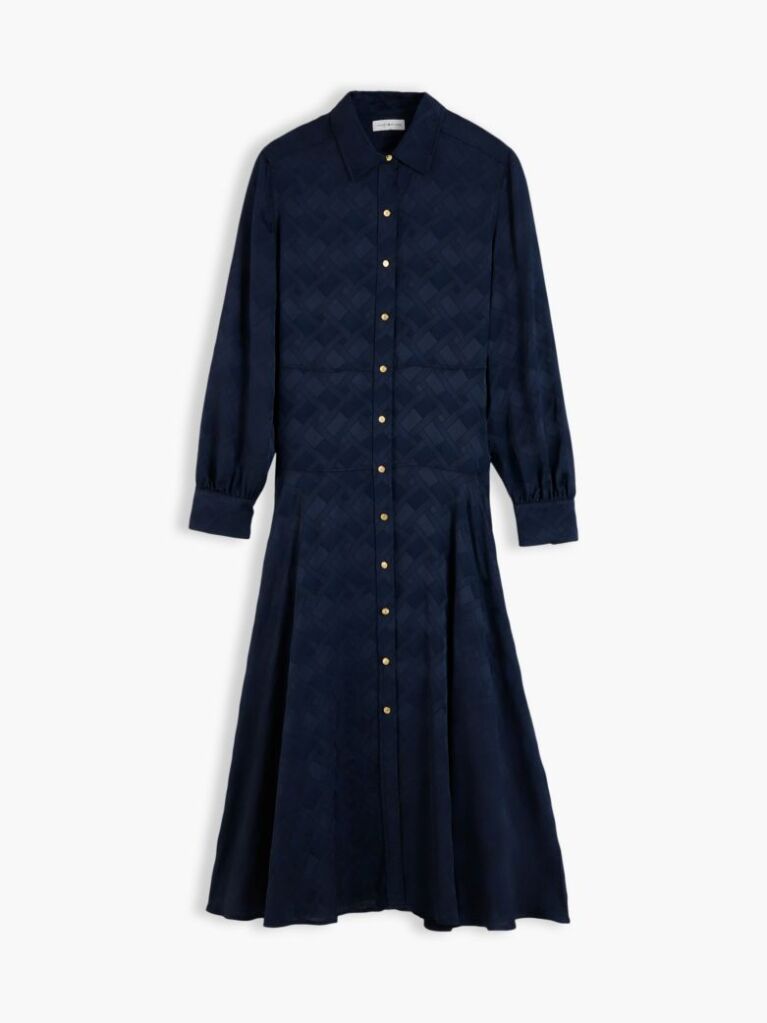 Blue Jacquard Midi Shirt Dress  Women
