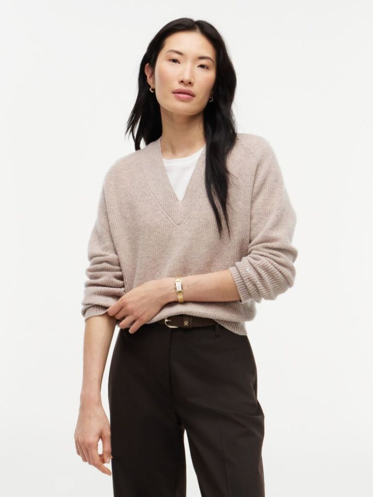 Beige Pure Wool V-Neck Jumper  Women