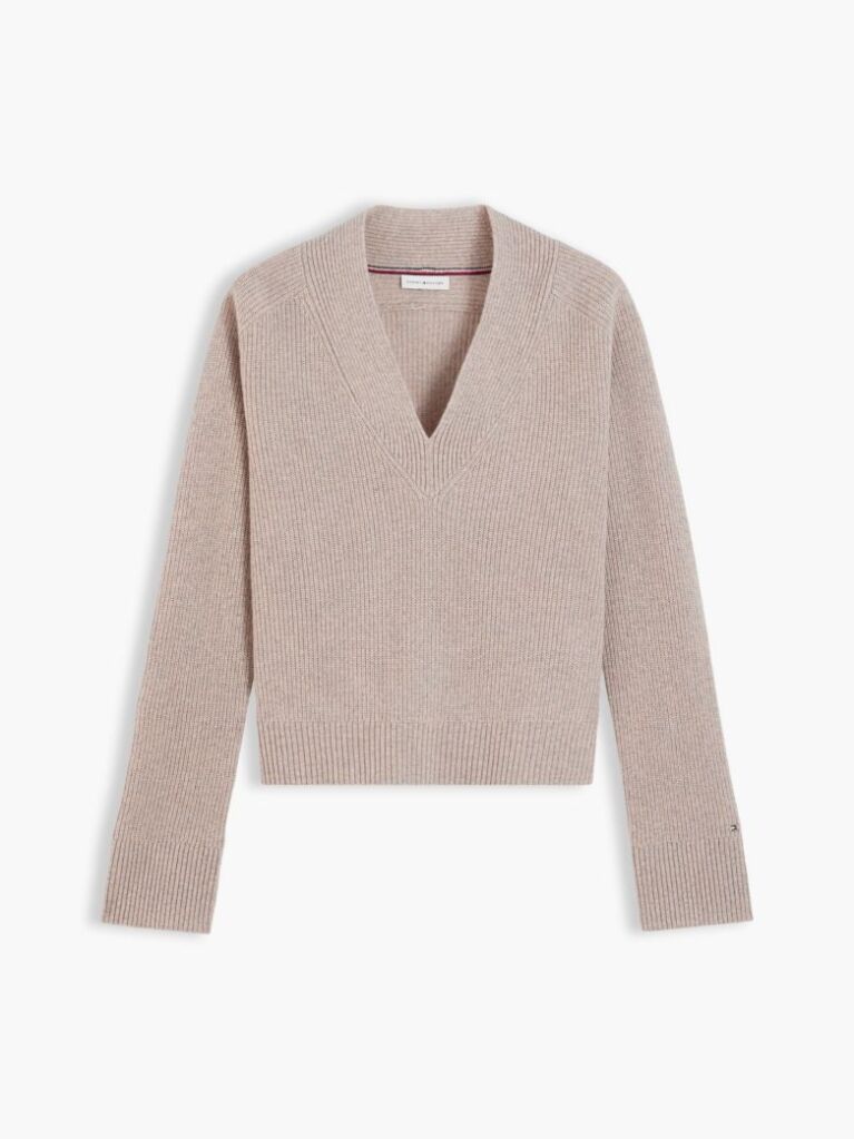 Beige Pure Wool V-Neck Jumper  Women
