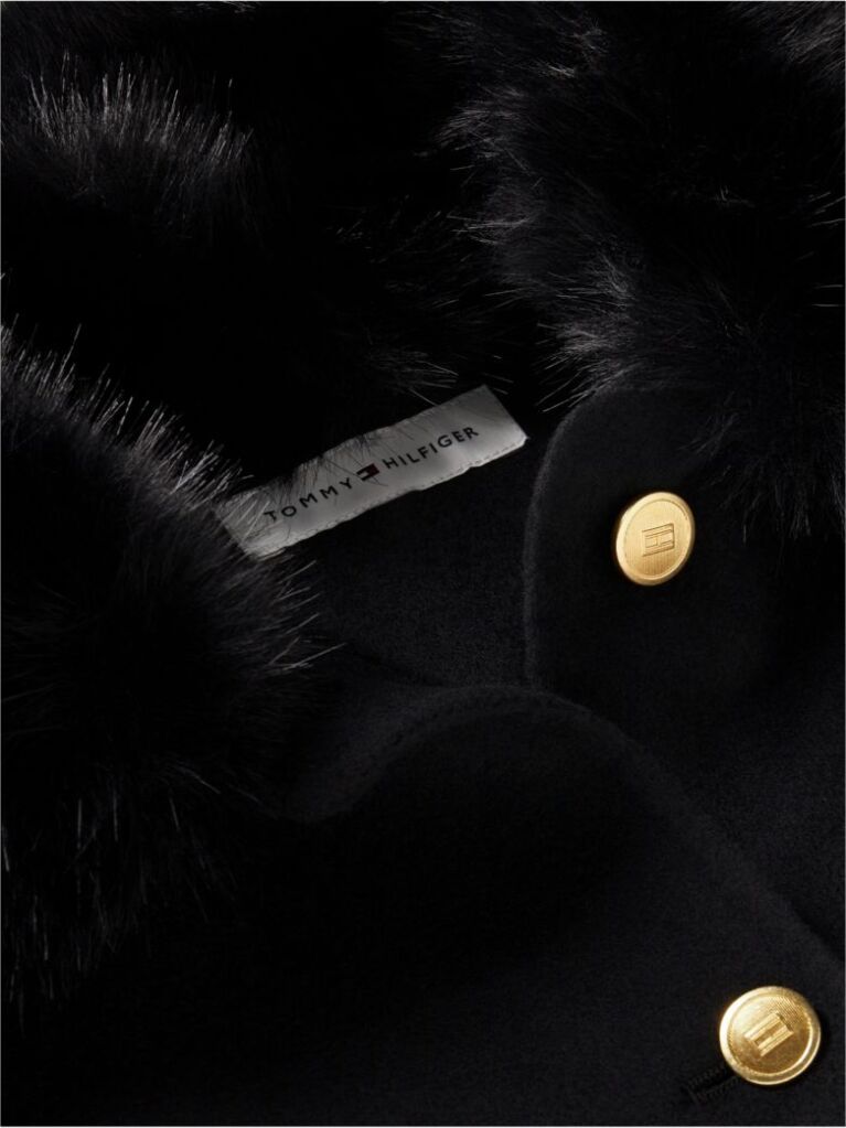 Black Faux Fur Collar Wool Blend Jacket  Women