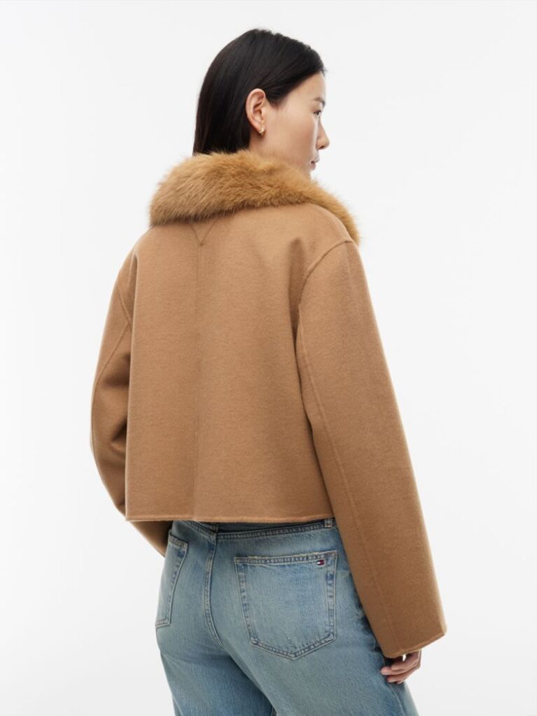 Brown Faux Fur Collar Wool Blend Jacket  Women