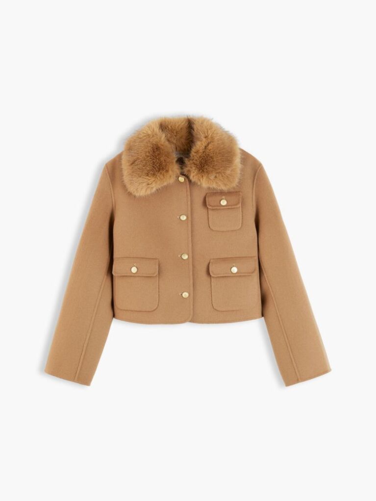 Brown Faux Fur Collar Wool Blend Jacket  Women