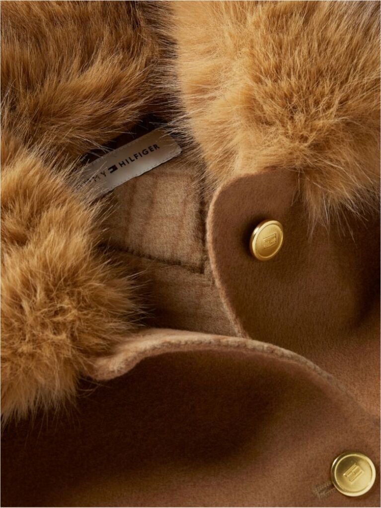 Brown Faux Fur Collar Wool Blend Jacket  Women