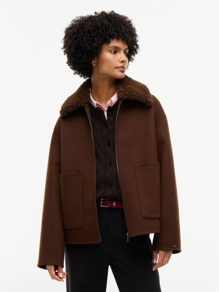 Brown Double-Faced Wool Blend Relaxed Jacket  Women