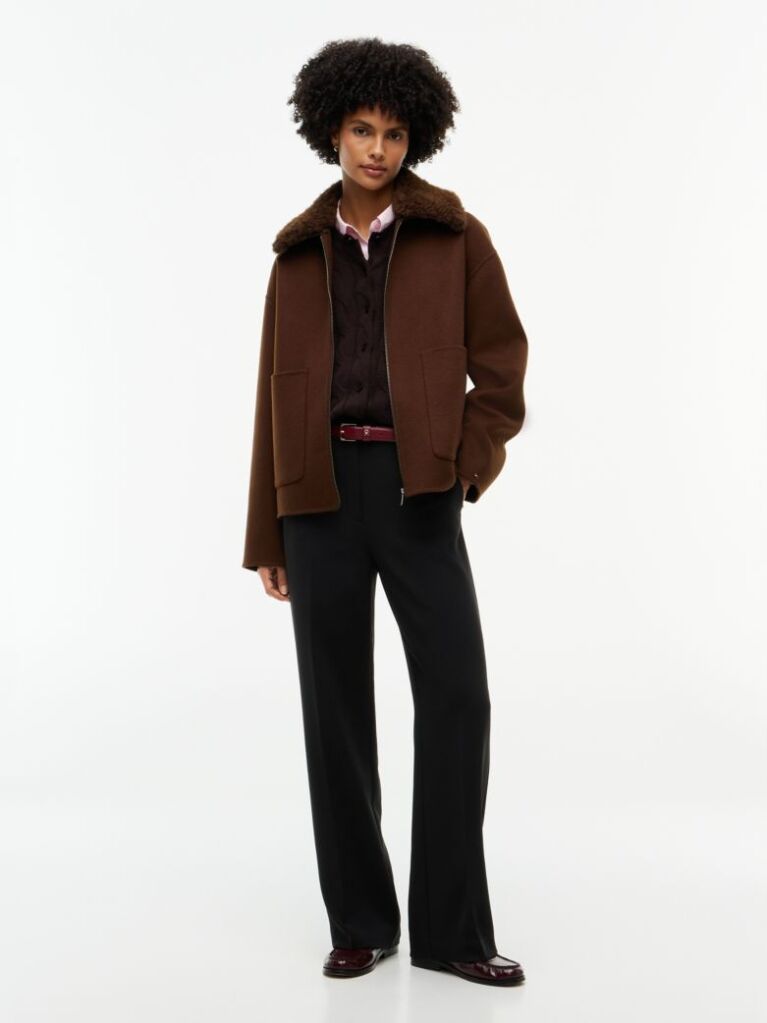 Brown Double-Faced Wool Blend Relaxed Jacket  Women