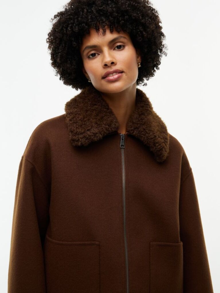 Brown Double-Faced Wool Blend Relaxed Jacket  Women