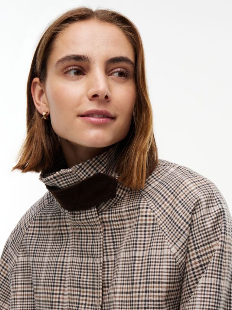 Multi Check Raglan Sleeve Relaxed Cape Coat  Women