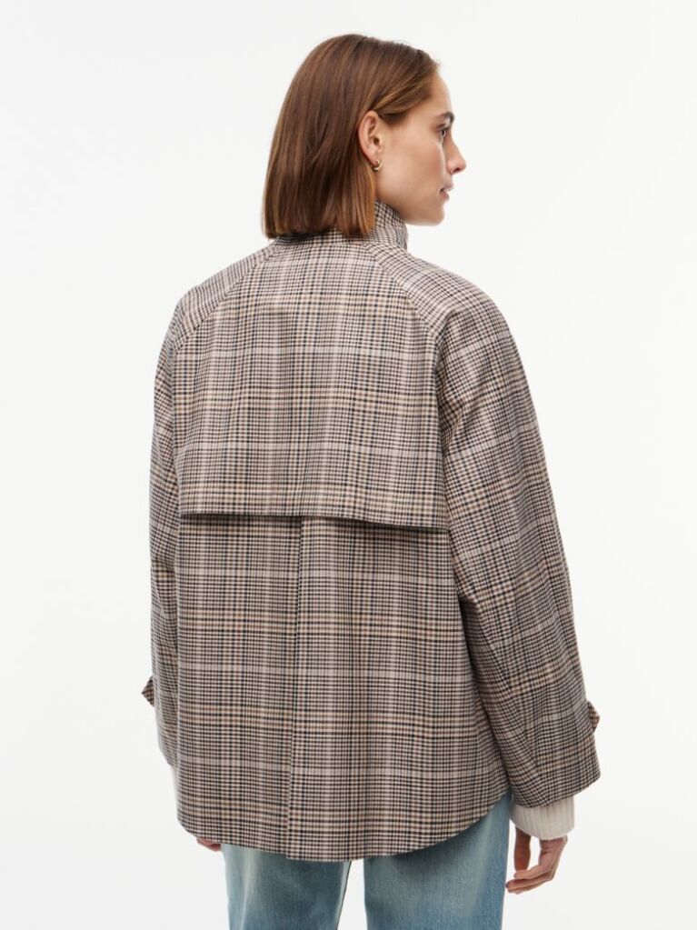 Multi Check Raglan Sleeve Relaxed Cape Coat  Women